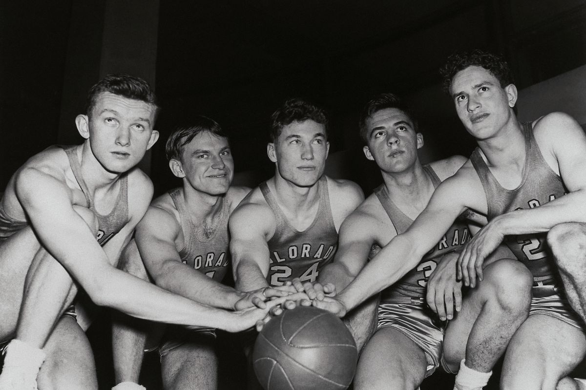 University of Colorado Basketball Teammates Posing with the Ball