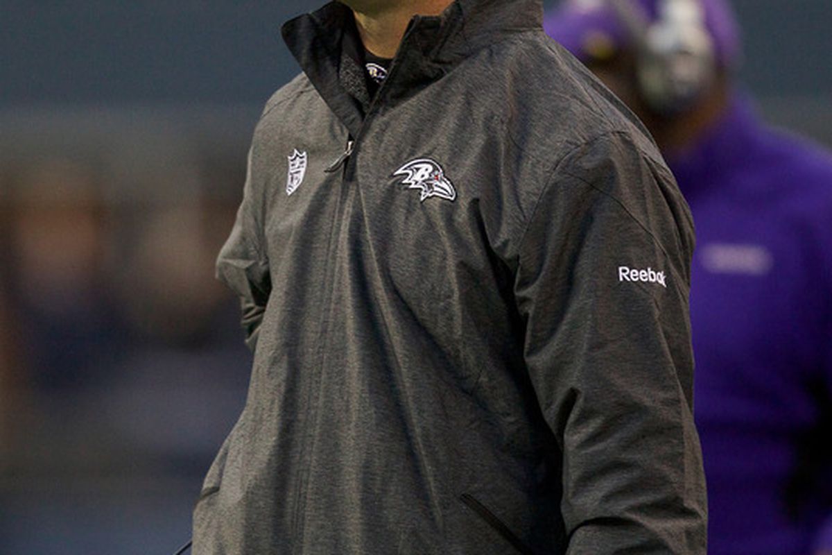 SEATTLE, WA - NOVEMBER 13: Head coach John Harbaugh of the Baltimore Ravens walks the sidelines during a game against the Seattle Seahawks at CenturyLink Field on November 13, 2011 in Seattle, Washington. (Photo by Stephen Brashear /Getty Images)