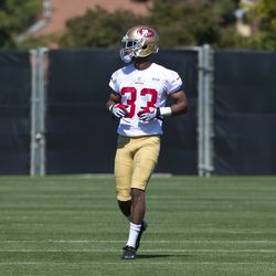 Marcus Cooper #33 of the San Francisco 49ers participates in individual drills during the San Francisco 49ers rookie minicamp at their training facility on May 10, 2013