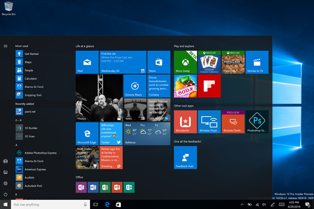 New Windows 10 Start menu