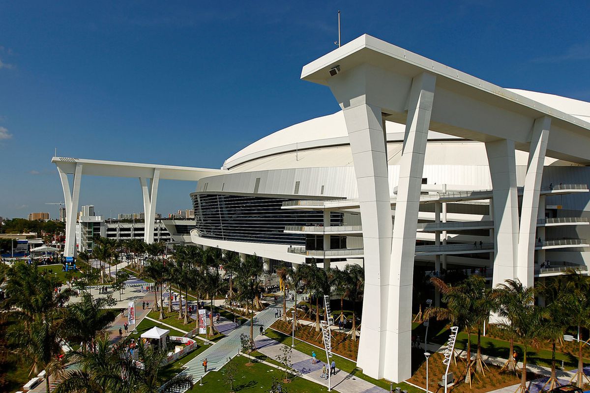 MIAMI, FL - APRIL 04:  An exterior view during Opening Day between the Miami Marlins and the St. Louis Cardinals at Marlins Park on April 4, 2012 in Miami, Florida.  (Photo by Mike Ehrmann/Getty Images)