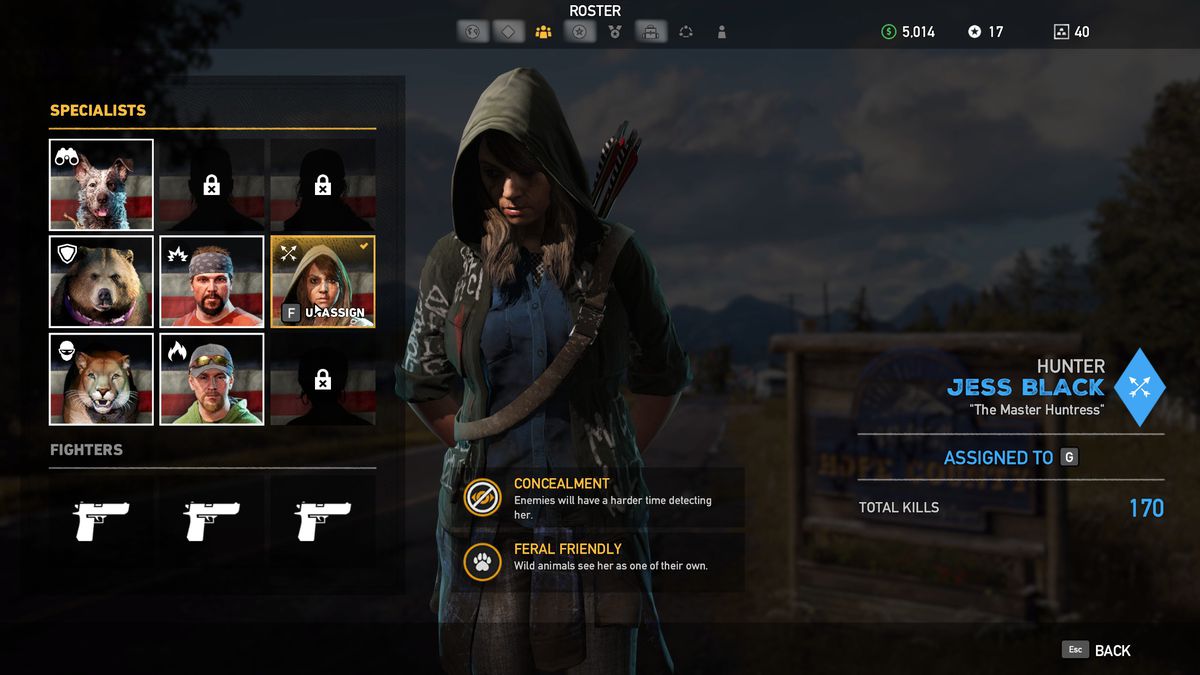 Jess Black in Far Cry 5’s roster menu