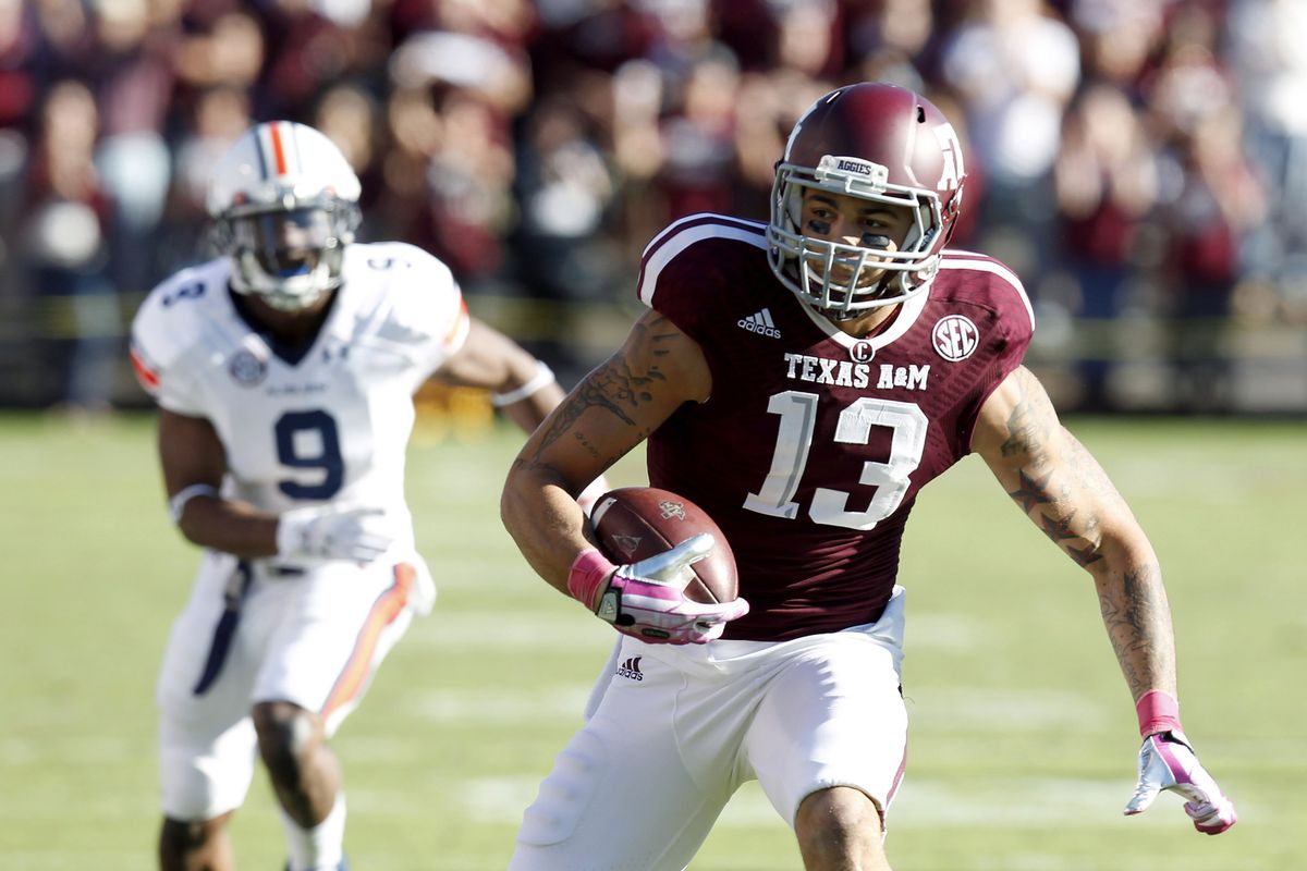 Texas A&M receiver Mike Evans could be available for the Ravens at pick 16 or 17 in the NFL draft. 