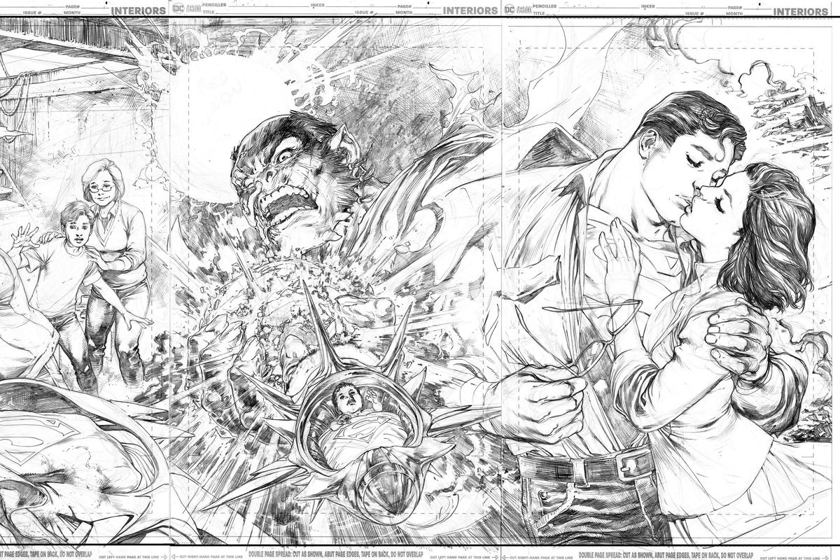Pencil art for the first four covers of Man of Steel, DC Comics, 2018. 