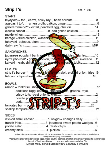 New Strip-T's menu