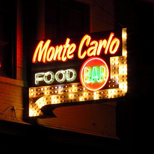The neon sign outside of the Monte Carlo 