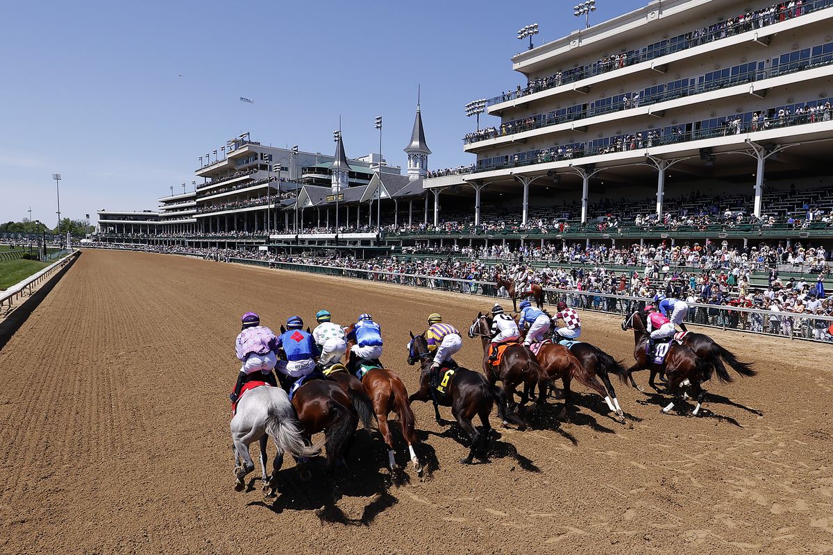 Horses break from the gate at the start of the I’ll Have Another, race 5 ahead of the 147th Running of the Kentucky Derby, at Churchill Downs on May 01, 2021 in Louisville, Kentucky.