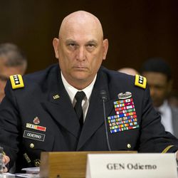 In this photo taken April 23, 2013, Army Chief of Staff Ray Odierno is seen during testimony on Capitol Hill in Washington. The Army’s hulking Abrams tank, built to dominate the enemy in combat, is proving equally hard to beat in a budget battle, because of a bipartisan push to spend an extra $436 million on tanks, which experts explicitly say are not needed. "If we had our choice, we would use that money in a different way," Odierno told The Associated Press this past week. 