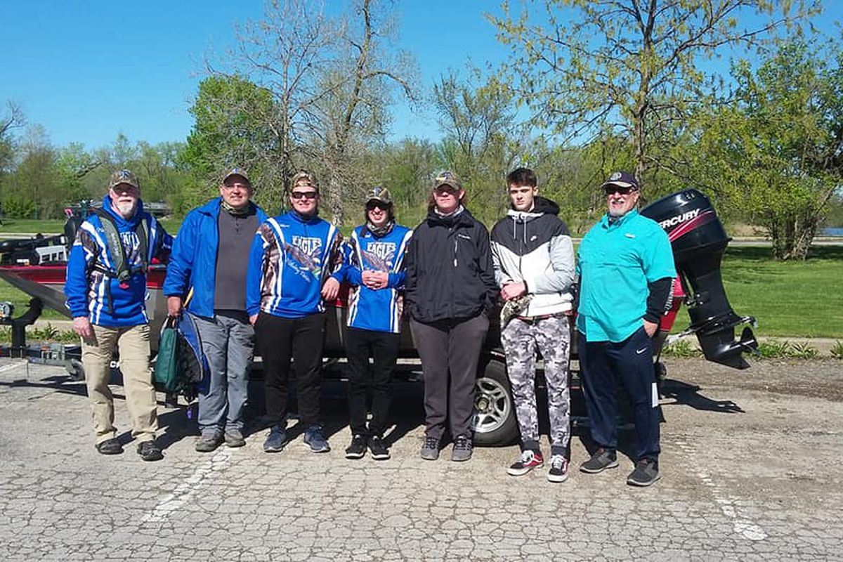 Both boats of the Taft bass fishing team advanced to the state finals; here are (L-R) Mike Mulligan (assistant coach), Scott Plencner (coach), Boat 1 of Marc Sipolt and Joel Kyriazes, Boat 2 of Joseph Williams and Nathan Skoczen, Tony Kyriazes (assistant coach). Provided photo