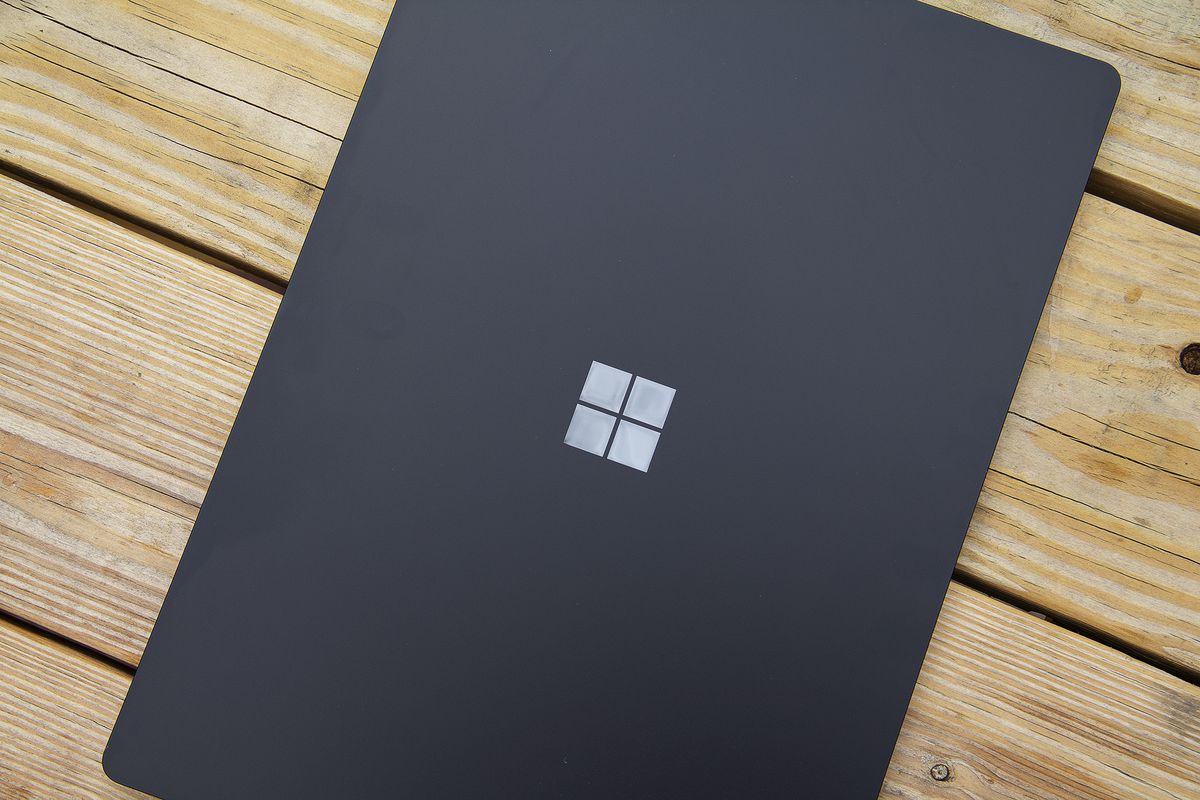 The Surface Laptop 4 15-inch lid from above.