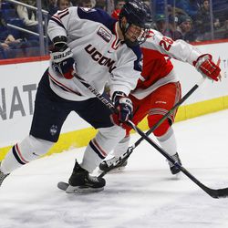 The RPI Engineers take on the UConn Huskies in a men’s college hockey game at the XL Center in Hartford, CT on January 16, 2019.