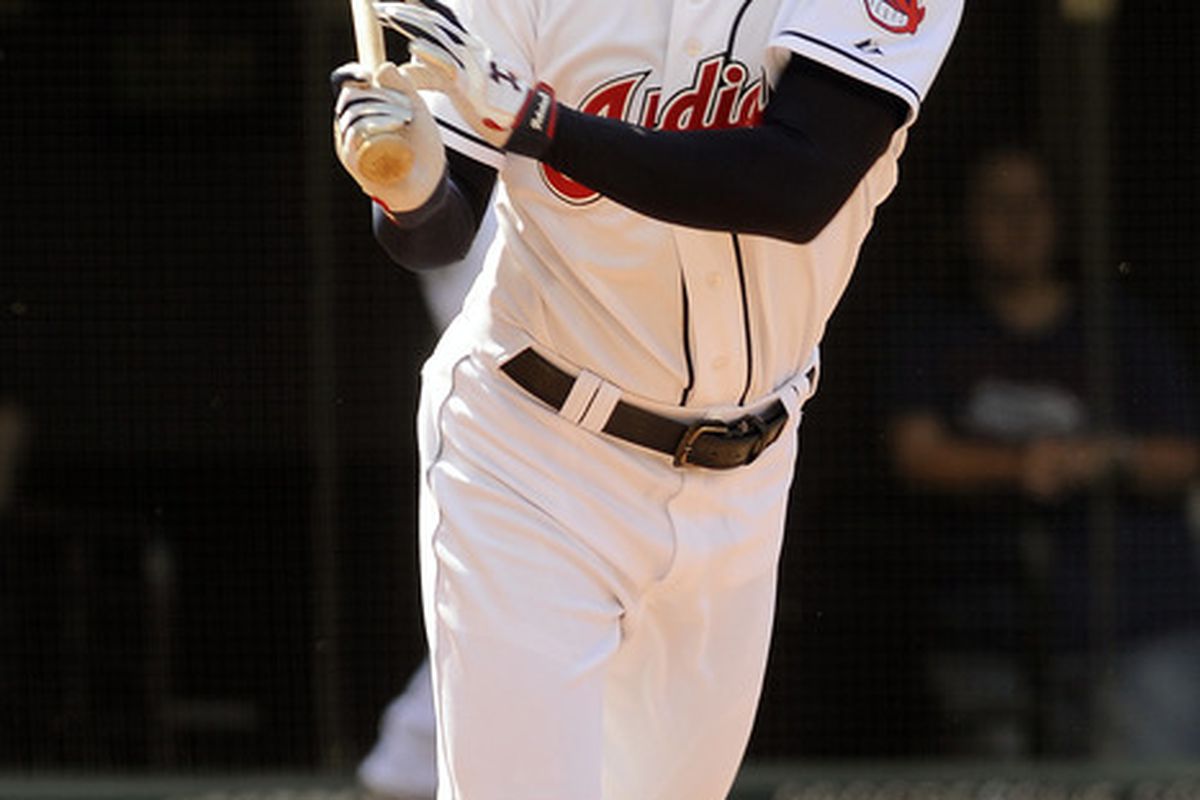 CLEVELAND, OH - SEPTEMBER 24: Kosuke Fukudome #1 of the Cleveland Indians hits a two RBI single during the sixth inning against the Minnesota Twins at Progressive Field on September 24, 2011 in Cleveland, Ohio. (Photo by Jason Miller/Getty Images)