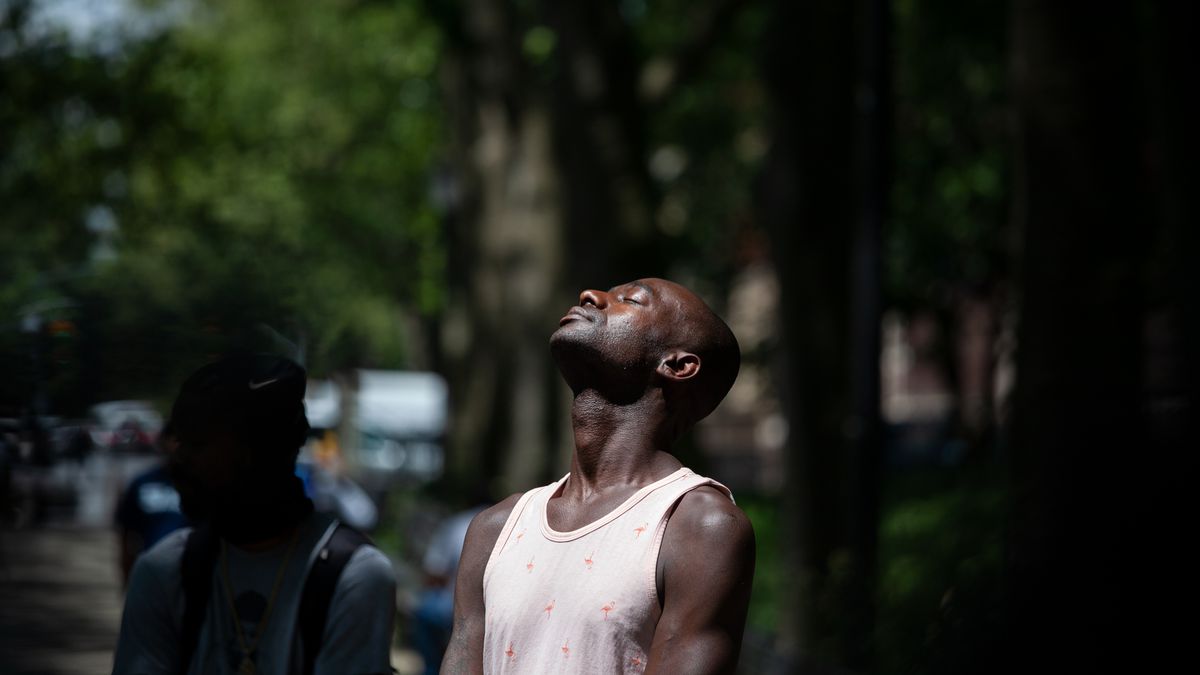 A man enjoys a maskless sunny day in Lincoln Terrace Park in Crown Heights, May 27, 2021.