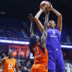 The Dallas Wings take on the Connecticut Sun in a WNBA game at Mohegan Sun Arena in Uncasville, CT on August 14, 2018.