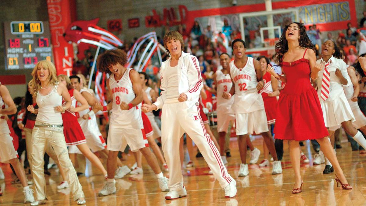 High School Musical cast singing on the basketball court