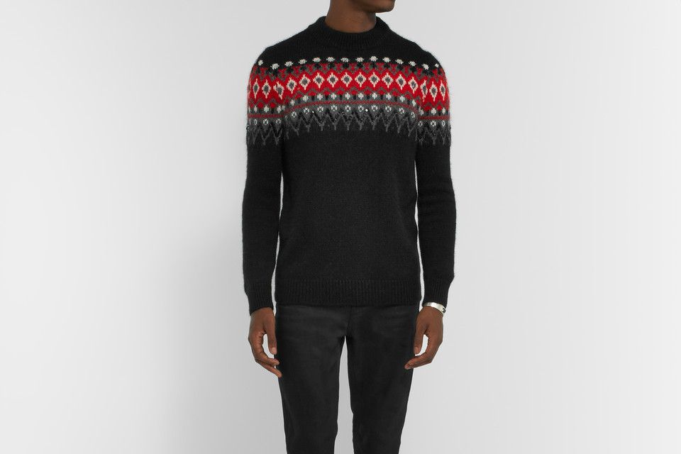 Saint Laurent Sequinned Fair Isle Knitted Sweater