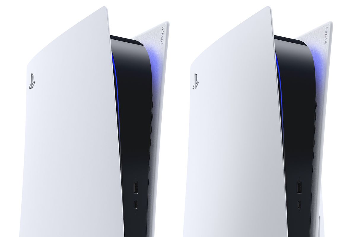 A render of the PlayStation 5 and the PS5 Digital Edition, cropped to focus on the top of the consoles.