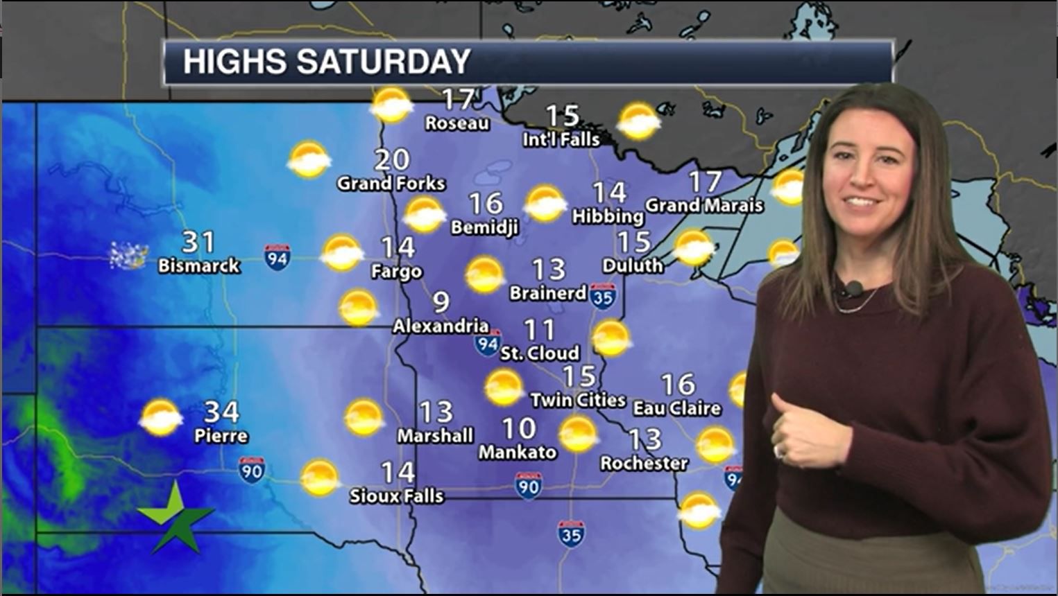 It'll be sunny but very cold, with warmer weather and a chance of more snow on the way Sunday.