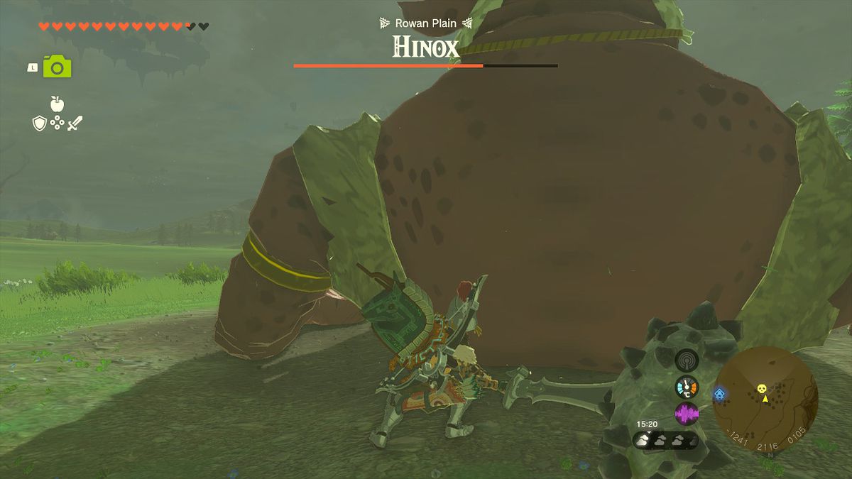 Link attacks a Hinox and takes away a third of its health in Zelda Tears of the Kingdom.