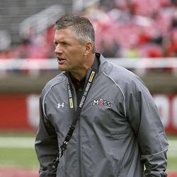Coach Kyle Whittingham during the Red-White game at Rice-Eccles Stadium at the University of Utah in Salt Lake City on Saturday, April 20, 2013.