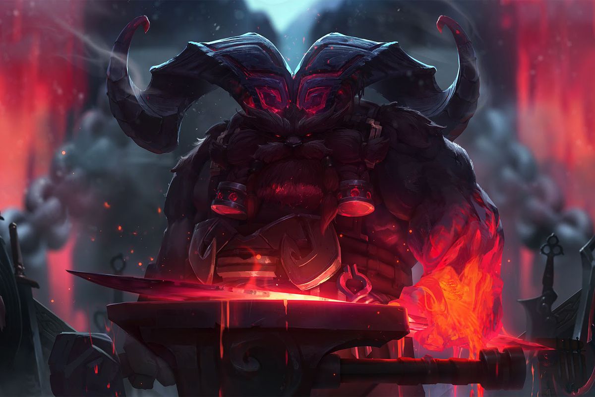 Ornn, a League of Legends champion, stands behind his forge