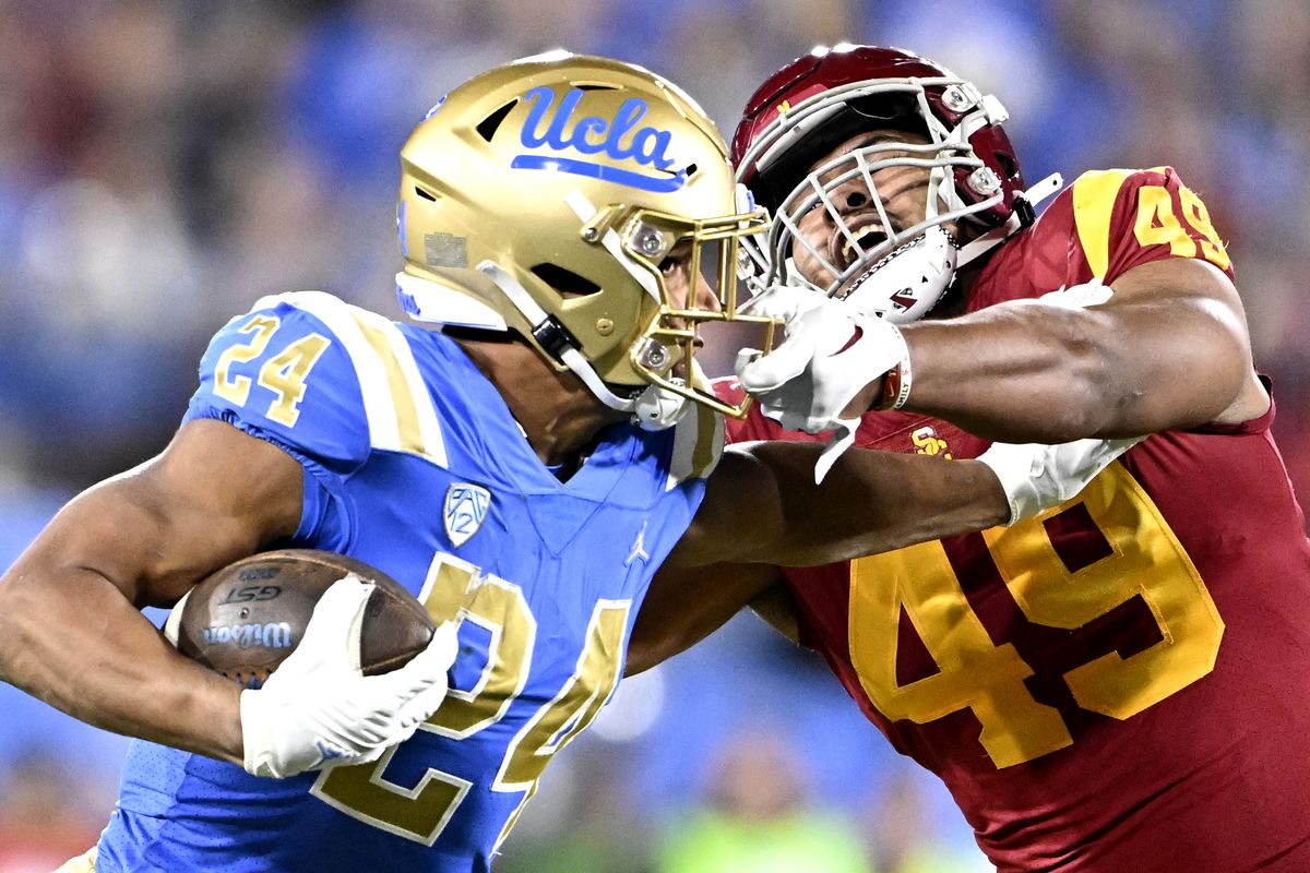 USC Trojans defeated the UCLA Bruins 48-45 during a NCAA Football game at the Rose Bowl.