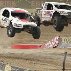 Eric Barron (32) won the Pro 4 race during the Lucas Oil Off Road Racing Series at Miller Motorsports Park in Tooele Sunday, June 23, 2013.