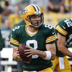 Green Bay Packers' Taysom Hill warms up before a preseason NFL football game against the Philadelphia Eagles Thursday, Aug. 10, 2017, in Green Bay, Wis. (AP Photo/Mike Roemer)
