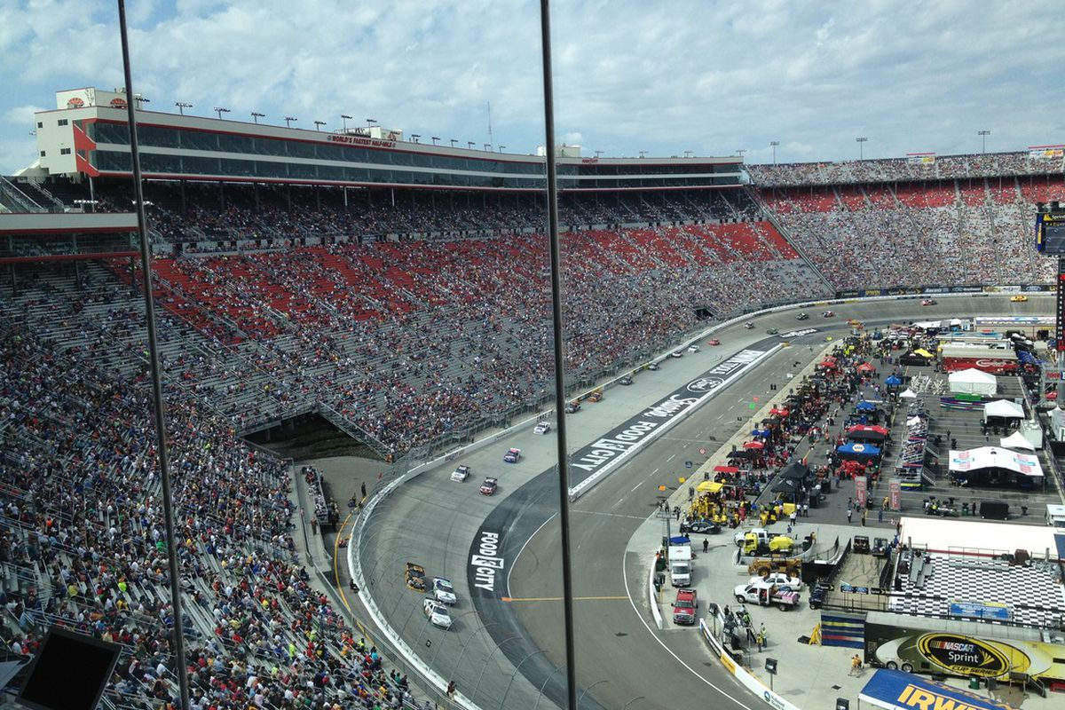 Sunday's Bristol attendance was sparse by the track's standards, as evidenced by this view from the press box. (Photo: Jeff Gluck / SB Nation)