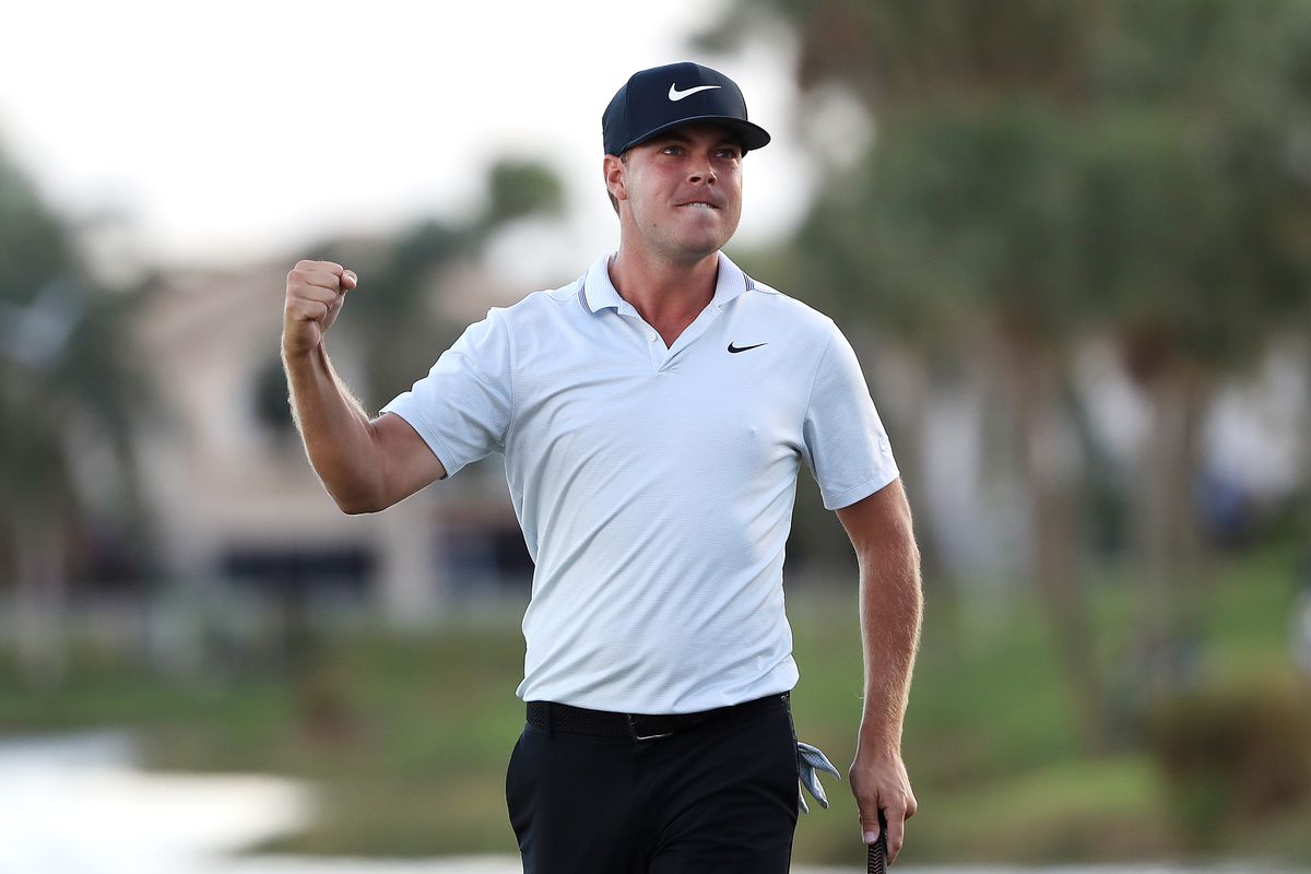 Keith Mitchell celebrates after making a birdie putt on the 18th green to win the Honda Classic at PGA National Resort and Spa on March 03, 2019 in Palm Beach Gardens, Florida.