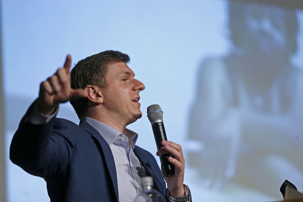 James O’Keefe, of Project Veritas, speaks at the Southern Methodist University campus in Dallas, Nov. 29, 2017. A judge blocked the New York Times from investigating the organization.