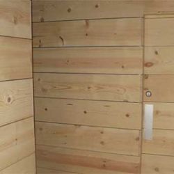 The sauna-like hallway to the bathrooms