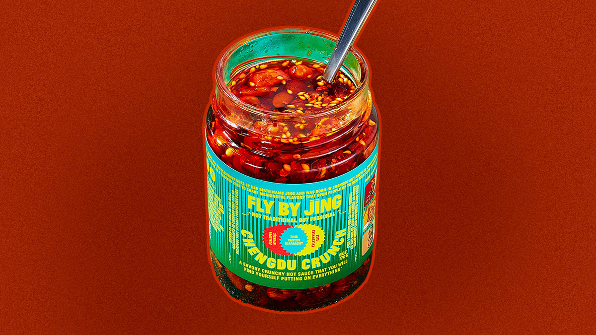 An open jar of Fly By Jing Chengdu Crunch