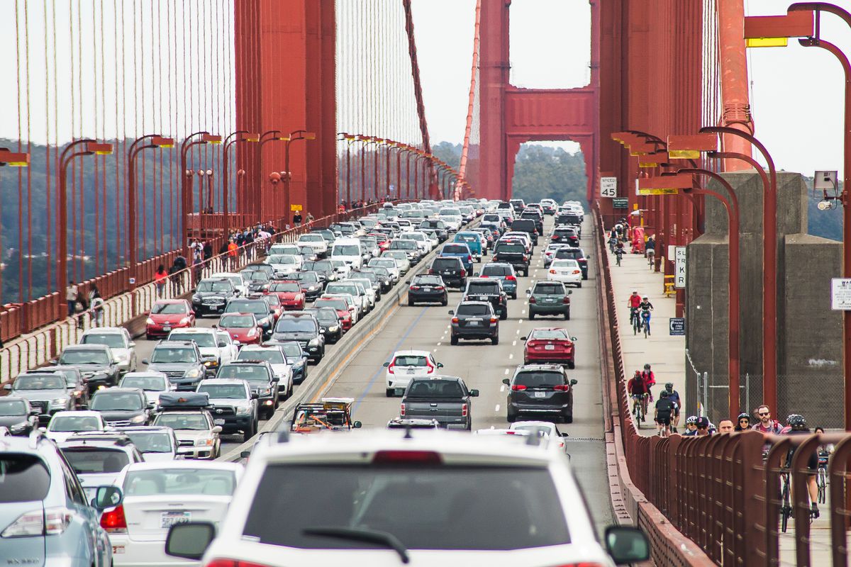 Golden Gate Bridge during a traffic jam.
