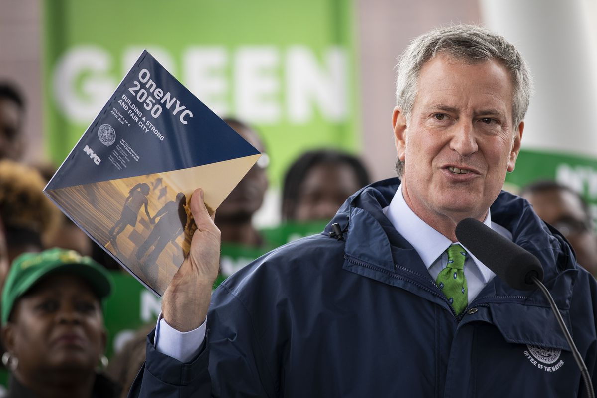 New York City Mayor Bill de Blasio speaks about the city’s response to climate change in April 2019.