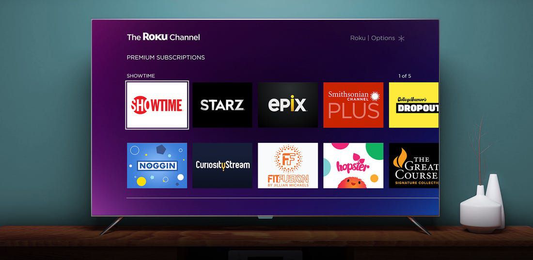 A TV displaying the Roku Channel
