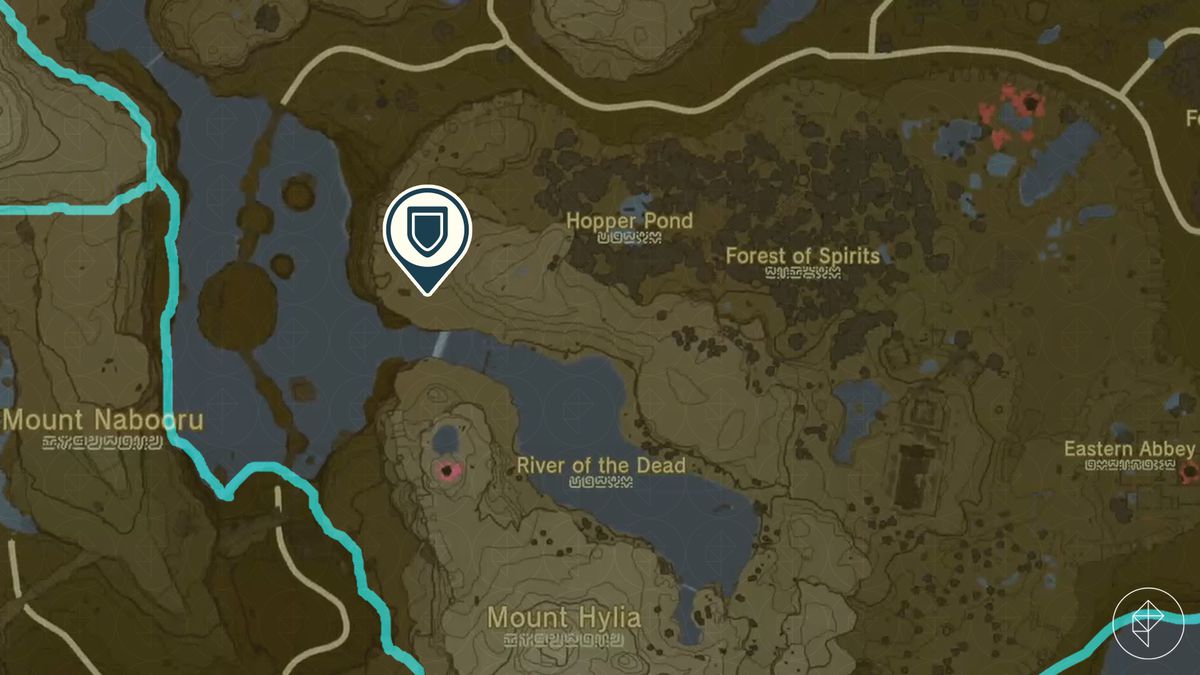 A map of Zelda Tears of the Kingdom shows the Royal Shield location.