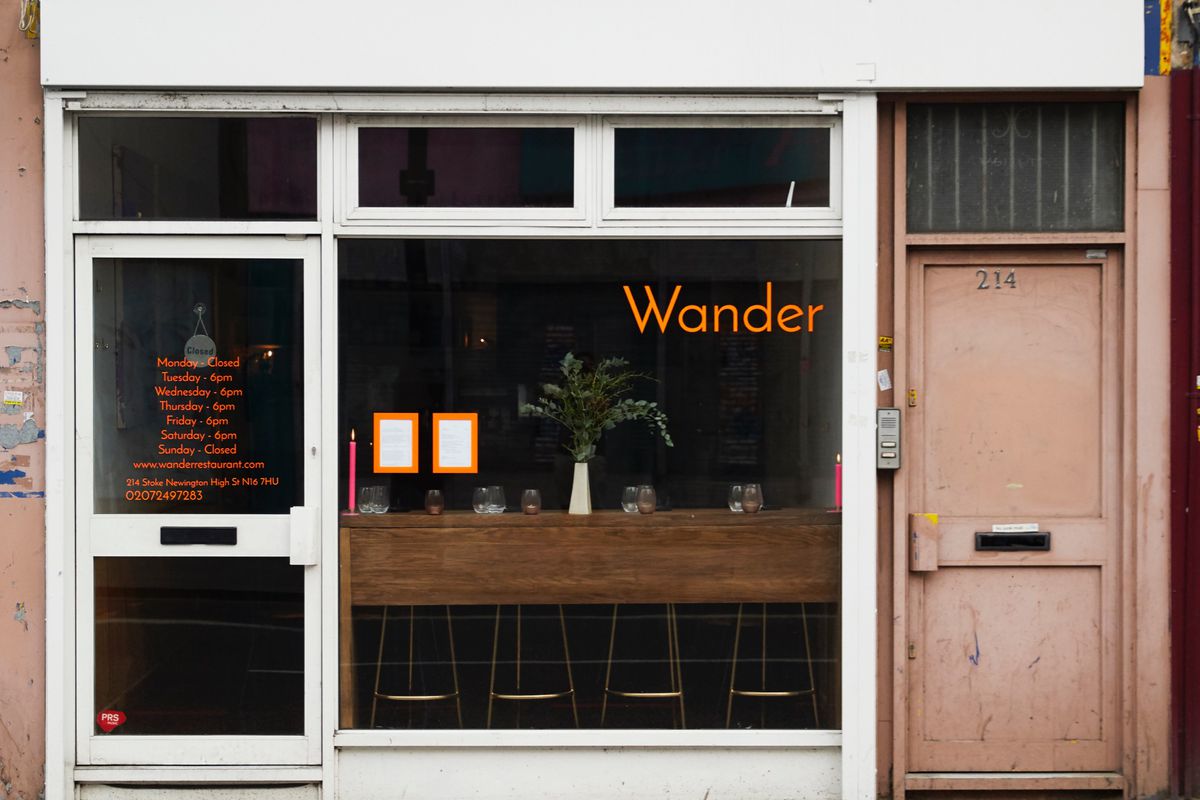 The front of Wander restaurant on Stoke Newington High Street in London