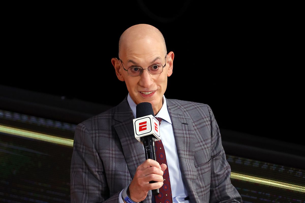 NBA Commissioner Adam Silver is interviewed before Game Three of the 2020 NBA Finals between the Miami Heat and the Los Angeles Lakers at AdventHealth Arena at ESPN Wide World Of Sports Complex on October 04, 2020 in Lake Buena Vista, Florida.