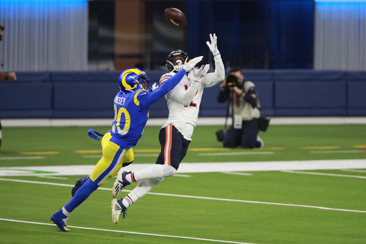 Bears receiver Allen Robinson leaps for a pass Monday night against the Rams.