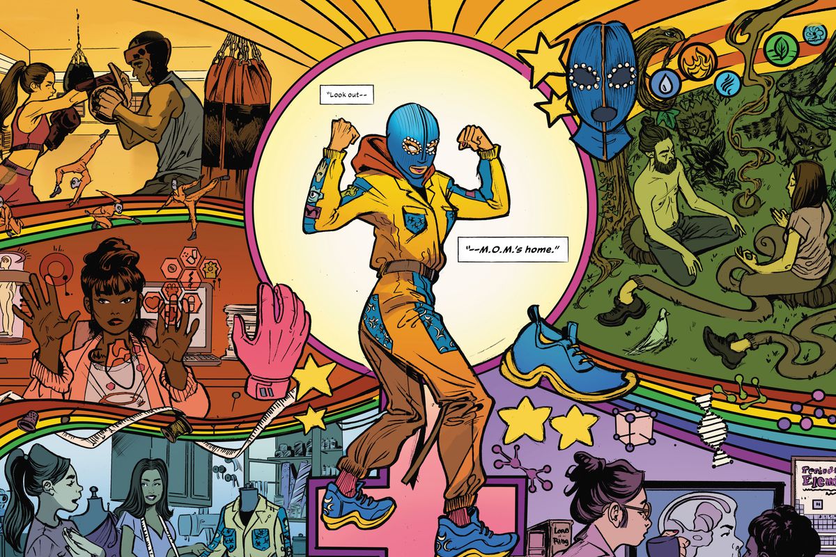 A comics panel showing Maya, star of comic book M.O.M: Mother of Madness