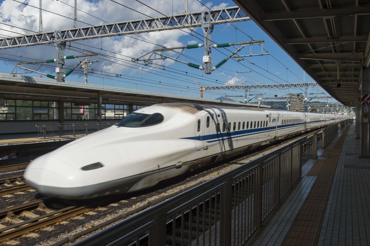 A Bullet Train at Odawara Station in the Kanagawa Prefecture...