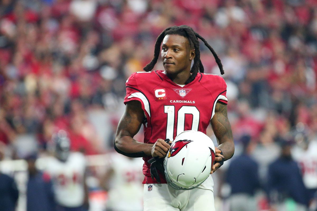 Arizona Cardinals wide receiver DeAndre Hopkins (10) waits during a timeout during the third quarter against the Houston Texans in Glendale, Ariz. Oct. 24, 2021.&nbsp;