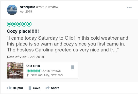 A screenshot of a TripAdvisor review from user szndjuric, from an April 2019 visit.