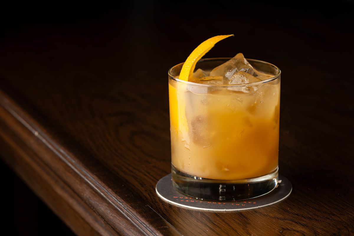 An orange tropic thunder cocktail at Bar CDMX.