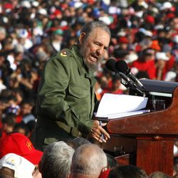 FILE - In this  May 1, 2006 file photo, Cuba's leader Fidel Castro speaks on International Workers Day in Revolution Plaza in Havana, Cuba. Former President Fidel Castro, who led a rebel army to improbable victory in Cuba, embraced Soviet-style communism and defied the power of 10 U.S. presidents during his half century rule, has died at age 90. The bearded revolutionary, who survived a crippling U.S. trade embargo as well as dozens, possibly hundreds, of assassination plots, died eight years after ill health forced him to formally hand power over to his younger brother Raul, who announced his death late Friday, Nov. 25, 2016, on state television. 