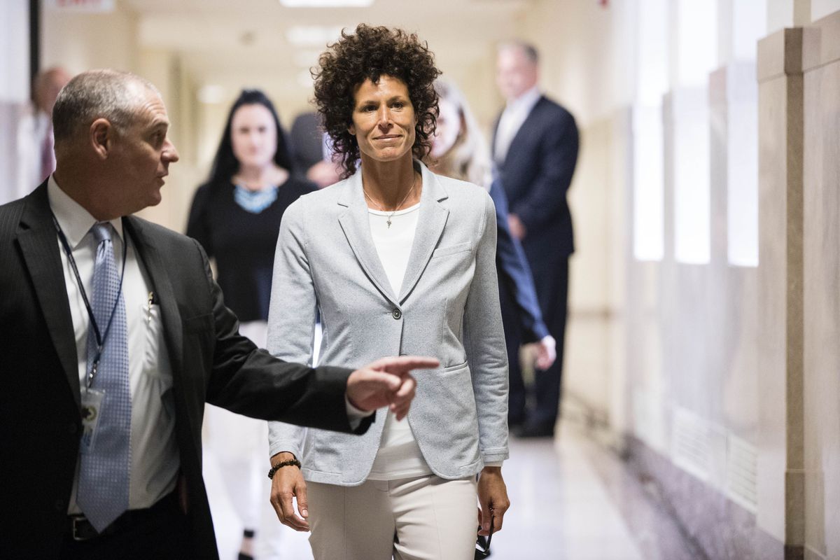 Andrea Constand, whom prosecutors say Bill Cosby sexually assaulted, walks to the courtroom during Cosby's trial at the Montgomery County Courthouse, in Norristown, Pennsylvania, June 6. 