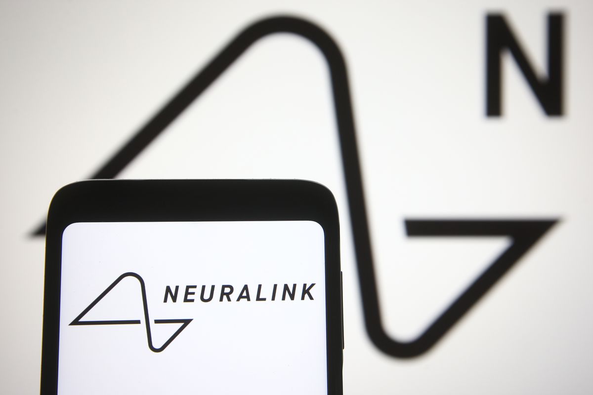 Photo illustration of the Neuralink logo