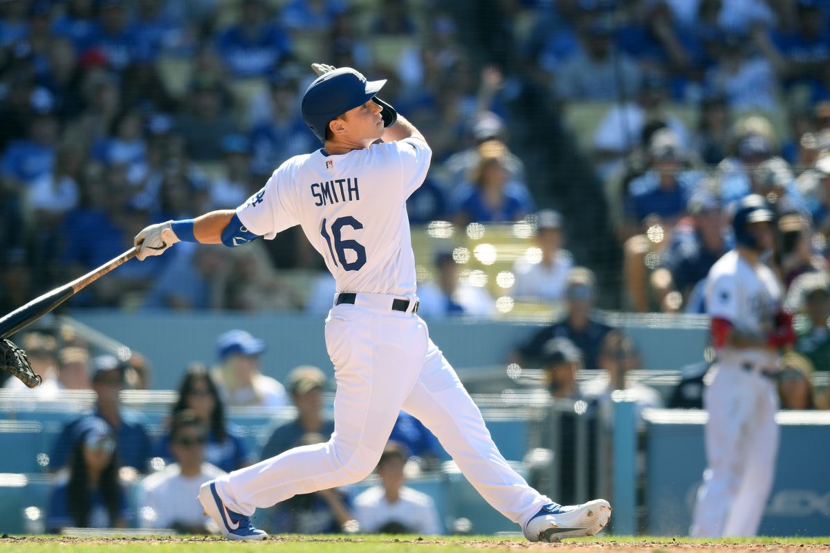 Will Smith #16 of the Los Angeles Dodgers hits a walk-off two run homerun, for a 5-3 win over the Colorado Rockies
