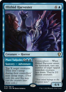 Illithid harvestor is a blue creature with an attached sorcery.